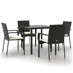 Set da Pranzo da Giardino 5 pz Nero con Cuscini in Polyrattan