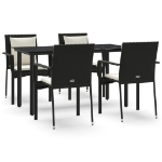 Set da Pranzo da Giardino 5 pz Nero con Cuscini in Polyrattan