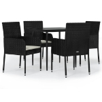 Set da Pranzo da Giardino 5 pz Nero con Cuscini in Polyrattan