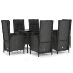 Set da Pranzo da Giardino 7 pz Nero con Cuscini in Polyrattan