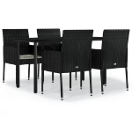 Set da Pranzo da Giardino 5 pz Nero con Cuscini in Polyrattan