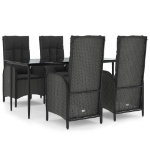 Set da Pranzo da Giardino 5 pz Nero con Cuscini in Polyrattan