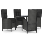 Set da Pranzo da Giardino 5 pz Nero con Cuscini in Polyrattan