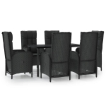 Set da Pranzo da Giardino 7 pz Nero con Cuscini in Polyrattan