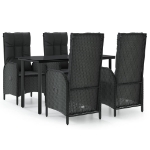 Set da Pranzo da Giardino 5 pz Nero con Cuscini in Polyrattan