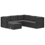 Set Mobili da Giardino 6 pz con Cuscini in Polyrattan Nero