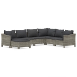 Set Divani da Giardino 7 pz con Cuscini in Polyrattan Grigio