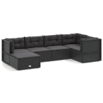 Set Mobili da Giardino 6 pz con Cuscini in Polyrattan Nero