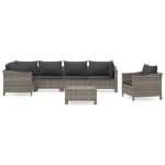 Set Divani da Giardino 7 pz con Cuscini in Polyrattan Grigio