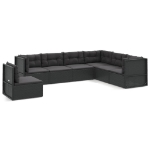 Set Salotto da Giardino con Cuscini 7pz Nero Polyrattan