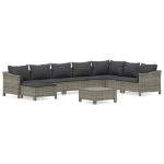 Set Divani da Giardino 9 pz con Cuscini in Polyrattan Grigio