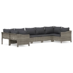 Set Divani da Giardino 7 pz con Cuscini in Polyrattan Grigio