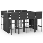 Set Bar da Giardino 9 pz con Cuscini in Polyrattan Nero