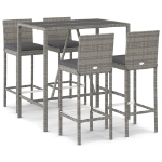 Set Bar da Giardino 5 pz con Cuscini in Polyrattan Grigio