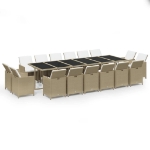 Set da Pranzo per Giardino 17pz con Cuscini in Polyrattan Beige