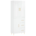 Credenza Bianco Lucido 69,5x34x180 cm in Legno Multistrato