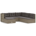 Set Divani da Giardino 6 pz con Cuscini in Polyrattan Grigio