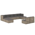 Set Divani da Giardino 10 pz con Cuscini in Polyrattan Grigio