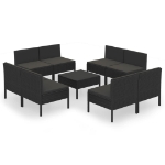 Set Divani da Giardino 9 pz con Cuscini in Polyrattan Nero