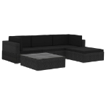 Set Divani da Giardino 5 pz con Cuscini in Polyrattan Nero