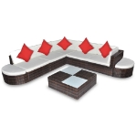 Set Divani da Giardino 8 pz con Cuscini in Polyrattan Marrone