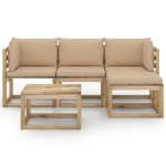 Set Salotto da Giardino 5 pz con Cuscini Beige