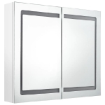 Armadietto Bagno con Specchio e LED Bianco Lucido 80x12x68 cm