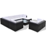 Set Divani da Giardino 10 pz con Cuscini in Polyrattan Nero