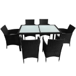 Set da Pranzo da Giardino 7 pz con Cuscini in Polyrattan Nero