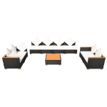 Set Divani da Giardino 9 pz con Cuscini in Polyrattan Nero