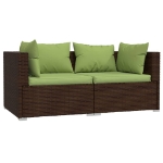 Set Mobili da Giardino 3 pz con Cuscini in Polyrattan Marrone