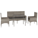 Set Divani da Giardino 4 pz con Cuscini in Polyrattan Grigio