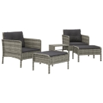 Set Divani da Giardino 5 pz con Cuscini in Polyrattan Grigio