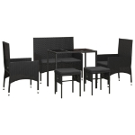 Set Mobili da Giardino 6 pz con Cuscini in Polyrattan Nero