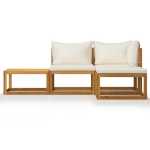 Set Divani da Giardino 4 pz con Cuscini Crema in Legno Acacia