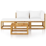 Set Divani da Giardino 4 pz con Cuscini Crema in Legno Acacia