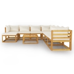 Set Divani da Giardino 9 pz con Cuscini Crema in Legno Acacia