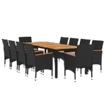 Set da Pranzo per Giardino 11 pz in Polyrattan Nero