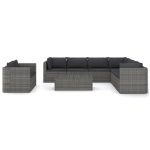 Set Divani da Giardino 10 pz con Cuscini in Polyrattan Grigio