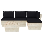 Set Divani da Giardino su Pallet 5 pz con Cuscini Legno Abete