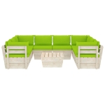 Set Divani da Giardino su Pallet 9 pz con Cuscini Legno Abete