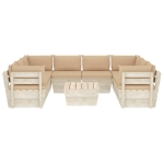 Set Divani da Giardino su Pallet 9 pz con Cuscini Legno Abete