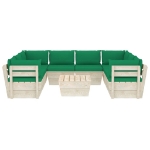 Set Divani da Giardino su Pallet 9 pz con Cuscini Legno Abete