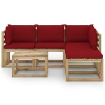 Set Salotto da Giardino 6 pz con Cuscini Rosso Vino