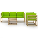 Set Salotto da Giardino 6 pz con Cuscini Verde Chiaro