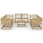 Set Divani da Giardino 9 pz in Legno di Pino Impregnato Verde