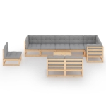 Set Divani da Giardino 10 pz con Cuscini Legno Massello di Pino