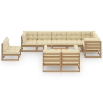 Set Divani da Giardino 10 pz con Cuscini Legno Massello di Pino