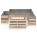 Set Divani da Giardino 11 pz con Cuscini Legno Massello di Pino