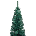 Albero di Natale Sottile Preilluminato con Palline Verde 150 cm